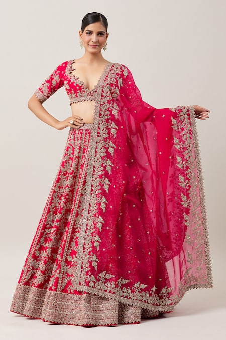 Buy Anushree Reddy Red Silk, Organza Sequins, Nyomaa Bahar Zardozi Embroidered Bridal Lehenga Set Online at Aza Fashions Buy_Anushree Reddy_Red Silk, Organza Sequins, Nyomaa Bahar Zardozi Embroidered Bridal Lehenga Set _Online_at_Aza_Fashions