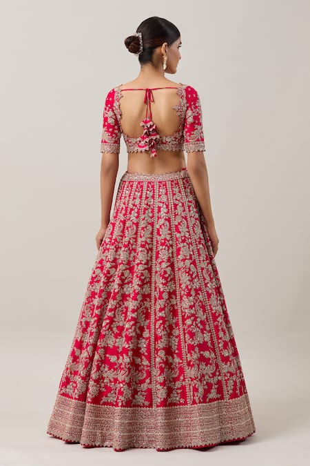 Shop Anushree Reddy Red Silk, Organza Sequins, Nyomaa Bahar Zardozi Embroidered Bridal Lehenga Set at Aza Fashions Shop_Anushree Reddy_Red Silk, Organza Sequins, Nyomaa Bahar Zardozi Embroidered Bridal Lehenga Set _at_Aza_Fashions
