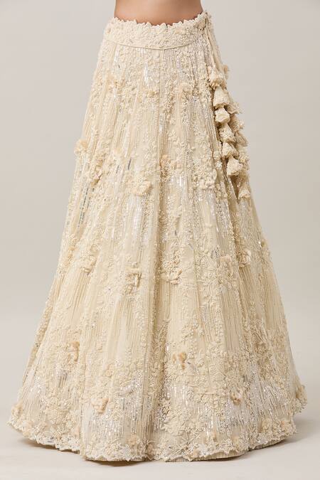 Anushree Reddy_Ivory Organza Pearls, Sequins, Baarish Meadow Embroidered Bridal Lehenga Set _at_Aza_Fashions
