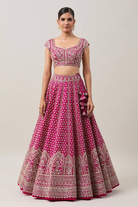 Anushree Reddy Red Organza Zari, Sequins Shukrana Mughal Zardozi Embroidered Bridal Lehenga Set Online at Aza Fashions Anushree Reddy_Red Organza Zari, Sequins Shukrana Mughal Zardozi Embroidered Bridal Lehenga Set _Online_at_Aza_Fashions