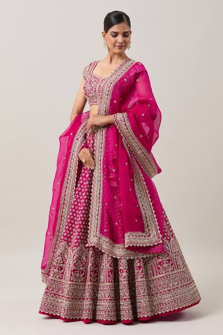 Shop Anushree Reddy Red Organza Zari, Sequins Shukrana Mughal Zardozi Embroidered Bridal Lehenga Set Online at Aza Fashions Shop_Anushree Reddy_Red Organza Zari, Sequins Shukrana Mughal Zardozi Embroidered Bridal Lehenga Set _Online_at_Aza_Fashions
