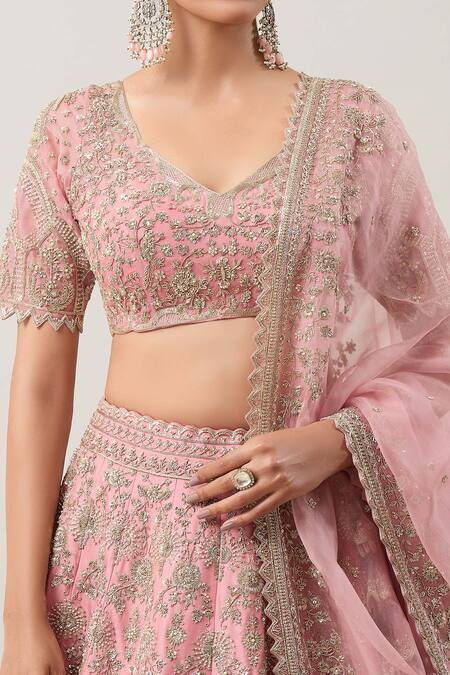 Buy Anushree Reddy Pink Organza Zari, Sequins V-neck Mahal Zardozi Embroidered Bridal Lehenga Set Online at Aza Fashions Buy_Anushree Reddy_Pink Organza Zari, Sequins V-neck Mahal Zardozi Embroidered Bridal Lehenga Set _Online_at_Aza_Fashions