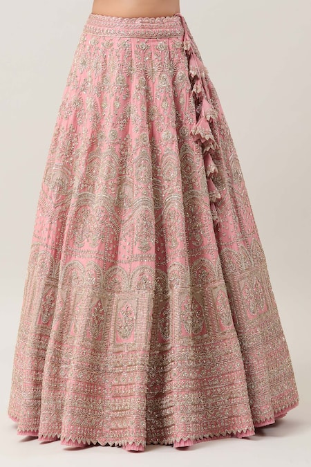 Anushree Reddy Pink Organza Zari, Sequins V-neck Mahal Zardozi Embroidered Bridal Lehenga Set at Aza Fashions Anushree Reddy_Pink Organza Zari, Sequins V-neck Mahal Zardozi Embroidered Bridal Lehenga Set _at_Aza_Fashions