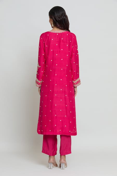 Shop Anushree Reddy Red Silk, Organza Cut Work, Kangana Spring Blossom Embroidered Kurta Pant Set at Aza Fashions Shop_Anushree Reddy_Red Silk, Organza Cut Work, Kangana Spring Blossom Embroidered Kurta Pant Set _at_Aza_Fashions