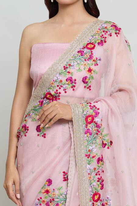 Buy Anushree Reddy Pink Organza Zari Bloom Garden Embroidered Saree With Unstitched Blouse Fabric Online at Aza Fashions Buy_Anushree Reddy_Pink Organza Zari Bloom Garden Embroidered Saree With Unstitched Blouse Fabric _Online_at_Aza_Fashions