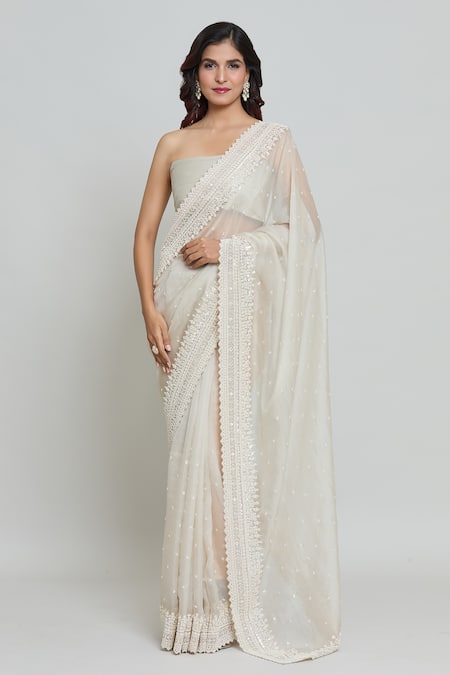 Buy Anushree Reddy Ivory Organza Saahira Gul Embroidered Saree With Unstitched Blouse Fabric Buy_Anushree Reddy_Ivory Organza Saahira Gul Embroidered Saree With Unstitched Blouse Fabric