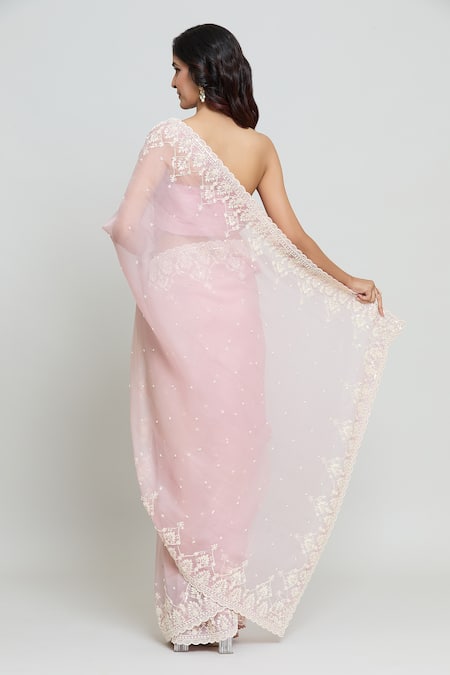 Anushree Reddy Maryul Pearl Bloom Embroidered Saree With Unstitched Blouse Fabric 