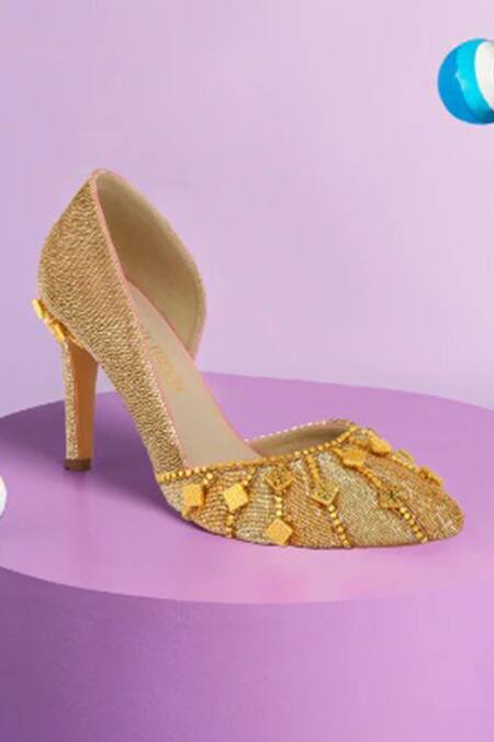 Shop Papa Don't Preach Accessories Gold Embroidery Midnight Halo Pumps Online at Aza Fashions Shop_Papa Don't Preach Accessories_Gold Embroidery Midnight Halo Pumps _Online_at_Aza_Fashions