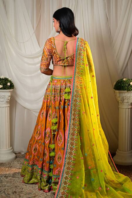 Shop Shashank Arya Yellow Organza Embroidery Asymmetric Resham Lehenga Blouse Set at Aza Fashions Shop_Shashank Arya_Yellow Organza Embroidery Asymmetric Resham Lehenga Blouse Set_at_Aza_Fashions