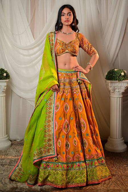 Shashank Arya Yellow Organza Embroidery Asymmetric Resham Lehenga Blouse Set Online at Aza Fashions Shashank Arya_Yellow Organza Embroidery Asymmetric Resham Lehenga Blouse Set_Online_at_Aza_Fashions