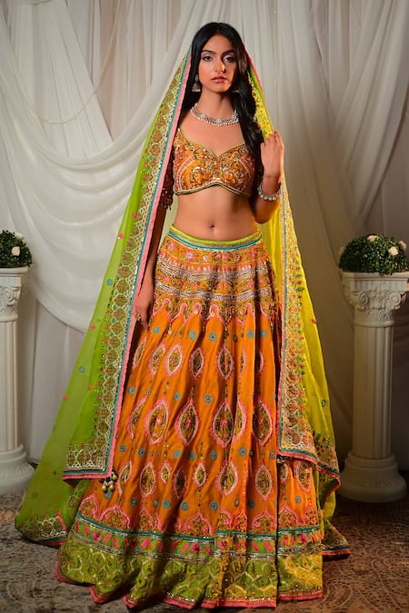 Buy Shashank Arya Yellow Organza Embroidery Asymmetric Resham Lehenga Blouse Set Online at Aza Fashions Buy_Shashank Arya_Yellow Organza Embroidery Asymmetric Resham Lehenga Blouse Set_Online_at_Aza_Fashions
