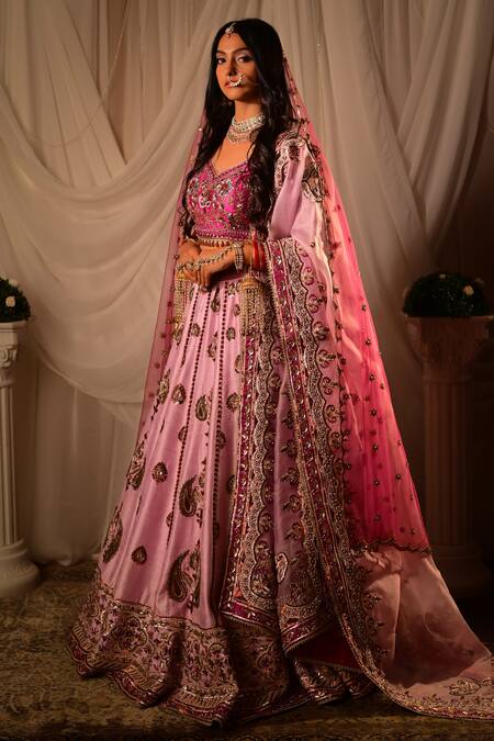 Shop Shashank Arya Purple Silk, Organza, Tulle Sequins, Paisley Embroidered Bridal Lehenga Set Online at Aza Fashions Shop_Shashank Arya_Purple Silk, Organza, Tulle Sequins, Paisley Embroidered Bridal Lehenga Set_Online_at_Aza_Fashions
