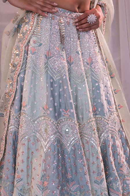 Shashank Arya Blue Organza, Denim Sequins, Beads, Tassels Scoop Neck Embroidered Lehenga Set at Aza Fashions Shashank Arya_Blue Organza, Denim Sequins, Beads, Tassels Scoop Neck Embroidered Lehenga Set _at_Aza_Fashions