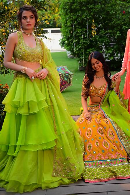 Shashank Arya Green Organza, Silk Tassels, Sequins, Zari Round Embroidered Blouse Lehenga Set at Aza Fashions Shashank Arya_Green Organza, Silk Tassels, Sequins, Zari Round Embroidered Blouse Lehenga Set _at_Aza_Fashions