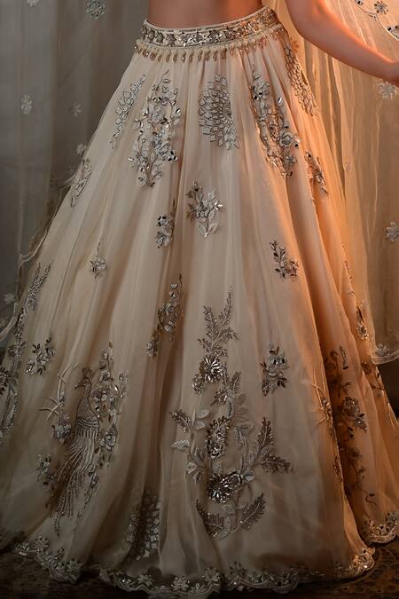 Shop Shashank Arya Ivory Organza, Denim Embroidery, Mirrors, Sequins, Floral Lehenga Blouse Set Online at Aza Fashions Shop_Shashank Arya_Ivory Organza, Denim Embroidery, Mirrors, Sequins, Floral Lehenga Blouse Set _Online_at_Aza_Fashions
