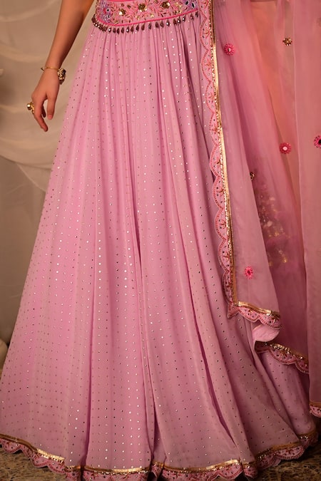 Shashank Arya_Purple Organza, Georgette Mirrors, Sequins, Mukaish Lehenga Blouse Set _at_Aza_Fashions