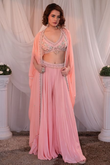 Buy Shashank Arya Pink Crepe, Georgette Sequins, Beads, Floral Embellished Blouse Sharara Set Online at Aza Fashions Buy_Shashank Arya_Pink Crepe, Georgette Sequins, Beads, Floral Embellished Blouse Sharara Set _Online_at_Aza_Fashions