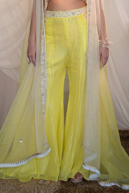 Buy Shashank Arya Yellow Organza, Georgette Embroidery, Sequins V-neck Floral Sharara Set Online at Aza Fashions Buy_Shashank Arya_Yellow Organza, Georgette Embroidery, Sequins V-neck Floral Sharara Set _Online_at_Aza_Fashions