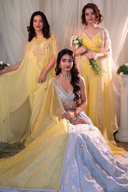 Shashank Arya Yellow Organza, Georgette Embroidery, Sequins V-neck Floral Sharara Set at Aza Fashions Shashank Arya_Yellow Organza, Georgette Embroidery, Sequins V-neck Floral Sharara Set _at_Aza_Fashions