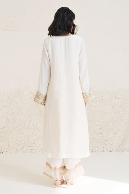 Rishi And Vibhuti Inari Sequin Sleeve Embroidered Kurta & Flared Pant Set 
