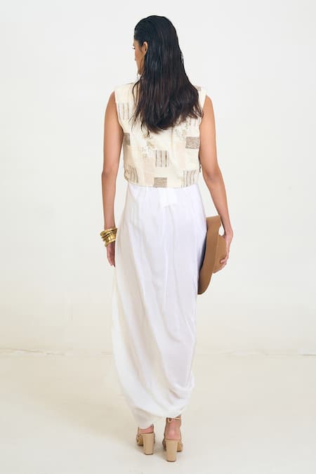 Rishi and Vibhuti Airel Placement Embroidered Bodysuit Dress With Jacket 