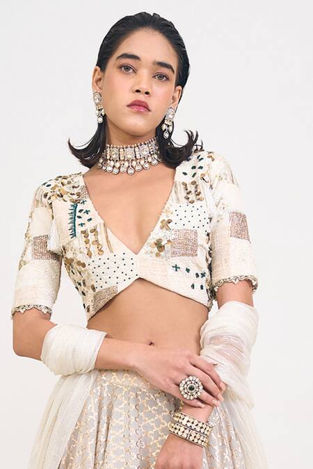 Rishi and Vibhuti Ivory Chiffon, Cotton, Chanderi Gota Patti, Embroidery Arnica Work Lehenga Set Online at Aza Fashions Rishi and Vibhuti_Ivory Chiffon, Cotton, Chanderi Gota Patti, Embroidery Arnica Work Lehenga Set _Online_at_Aza_Fashions