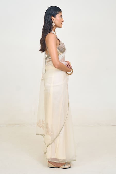 Rishi and Vibhuti Ember Floral Embroidered Saree With Blouse 