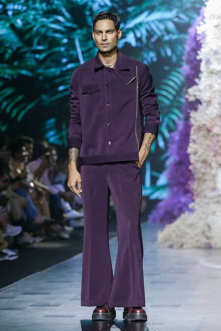 Nirmooha_Purple Lace Latchka Biker Jacket _Online_at_Aza_Fashions