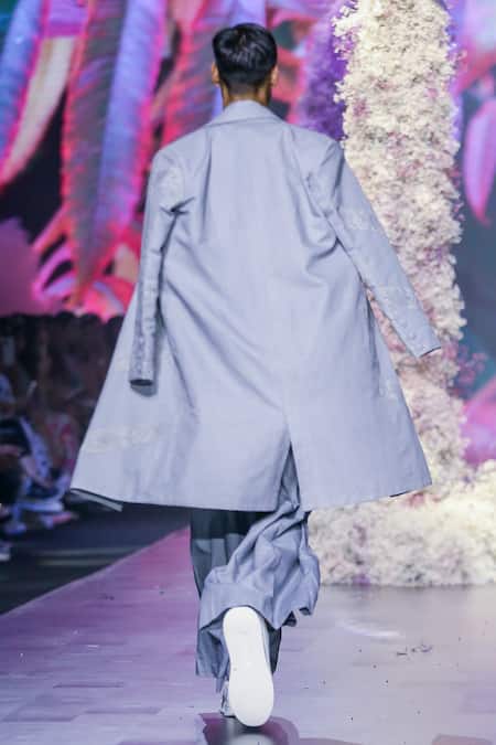 Nirmooha Linen Chantilly Lace Embellished Trench Coat 