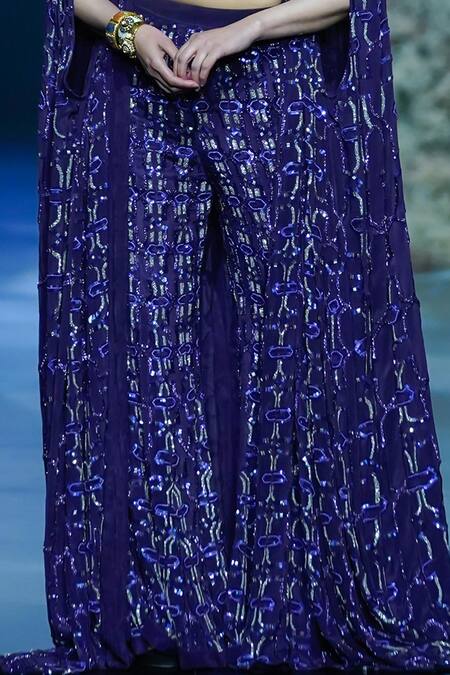 Nirmooha_Purple Crepe Sequins, Embroidery Geometric Flared Pant _Online_at_Aza_Fashions