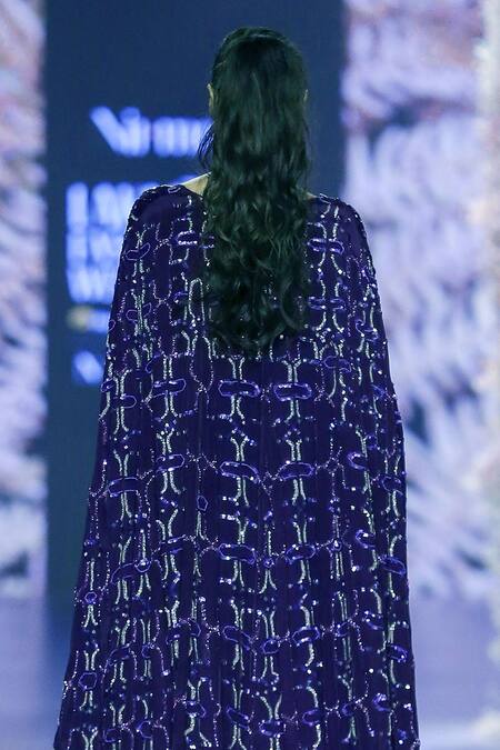 Buy_Nirmooha_Purple Geometric Pattern Cape _Online_at_Aza_Fashions