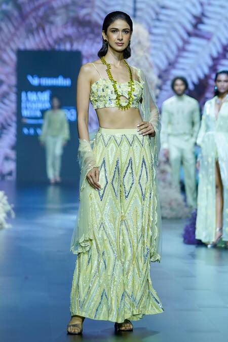 Nirmooha_Green Cotton Sequins, Beads Sweetheart Neck Sleeveless Embroidered Blouse _Online_at_Aza_Fashions