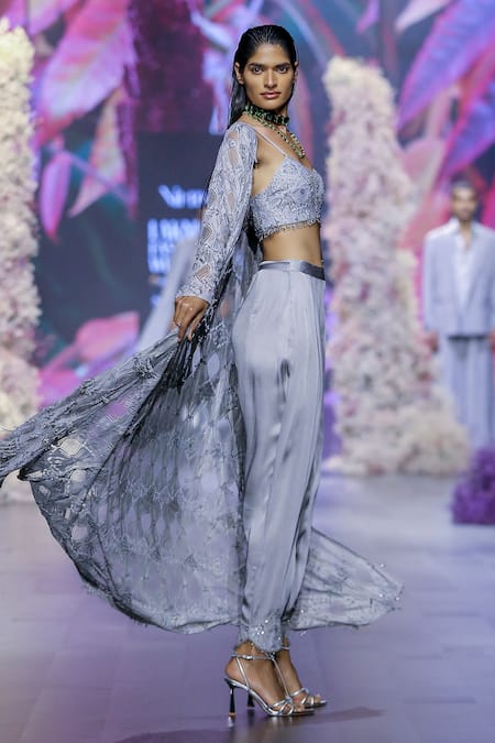 Shop Nirmooha Grey Crepe, Silk Sequins, Beads Hand Embroidered Bralette Online at Aza Fashions Shop_Nirmooha_Grey Crepe, Silk Sequins, Beads Hand Embroidered Bralette _Online_at_Aza_Fashions