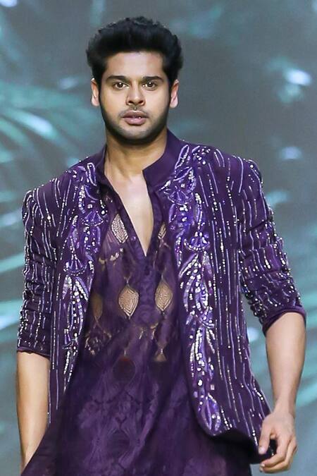 Buy_Nirmooha_Purple Crepe Sequins, Beads Hand Embroidered Deep Plum Jacket _Online_at_Aza_Fashions