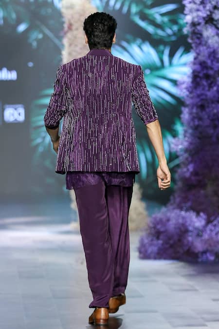 Shop_Nirmooha_Purple Chiffon Embroidery Chantilly Hand Shirt _at_Aza_Fashions