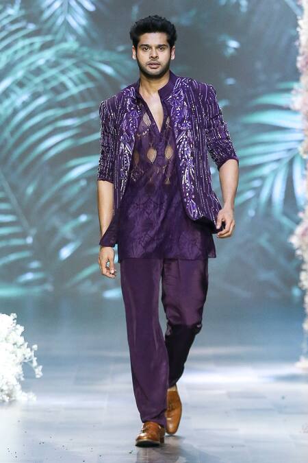 Nirmooha_Purple Crepe Plain Straight Pant _Online_at_Aza_Fashions