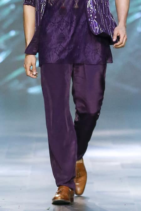 Buy_Nirmooha_Purple Crepe Plain Straight Pant _Online_at_Aza_Fashions