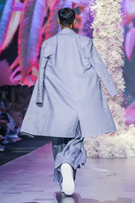 Shop Nirmooha Grey Linen Wide Legged Pant at Aza Fashions Shop_Nirmooha_Grey Linen Wide Legged Pant _at_Aza_Fashions