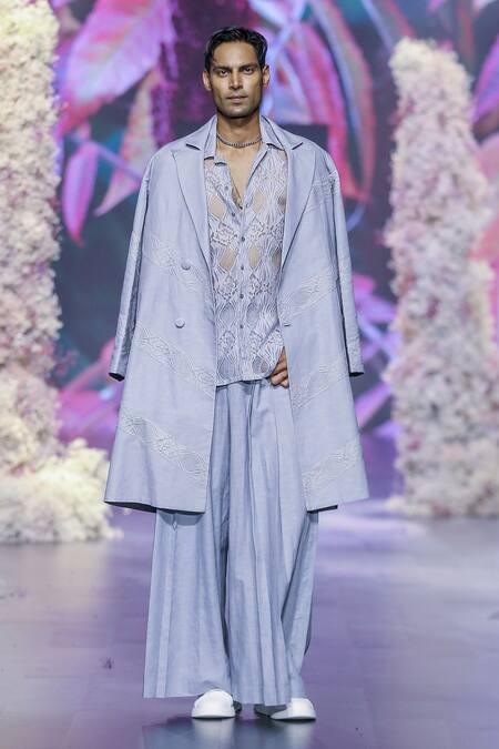 Shop Nirmooha Grey Linen Wide Legged Pant Online at Aza Fashions Shop_Nirmooha_Grey Linen Wide Legged Pant _Online_at_Aza_Fashions