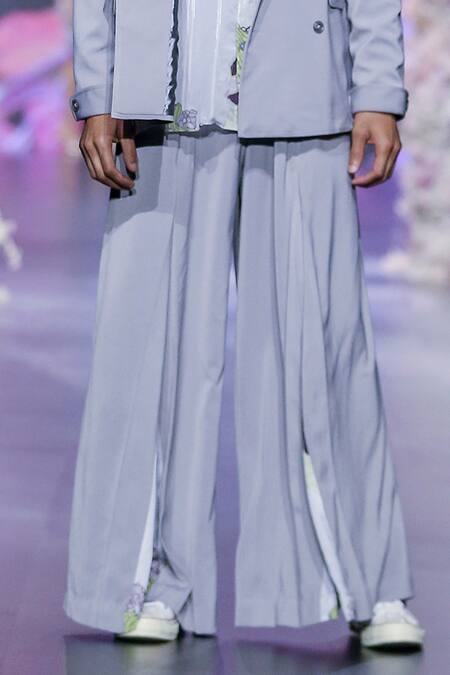 Nirmooha Grey Modal, Satin Floral Print Cut-out Pant Online at Aza Fashions Nirmooha_Grey Modal, Satin Floral Print Cut-out Pant _Online_at_Aza_Fashions