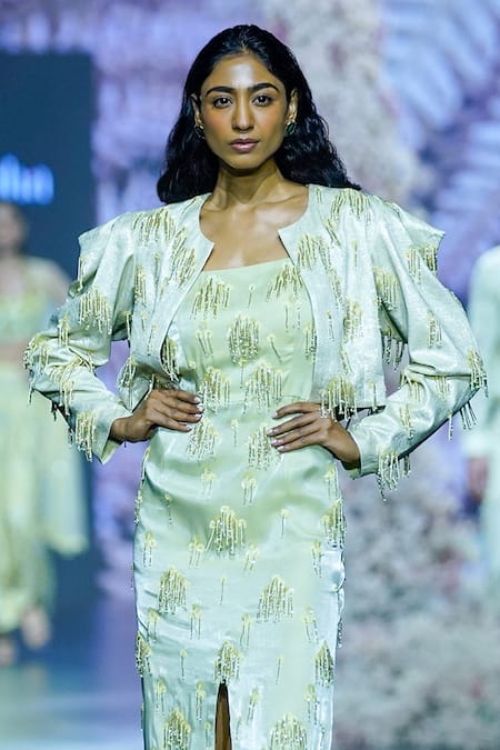 Nirmooha Green Brazen Sequin Tassel Embellished Slip Dress Online at Aza Fashions Nirmooha_Green Brazen Sequin Tassel Embellished Slip Dress _Online_at_Aza_Fashions