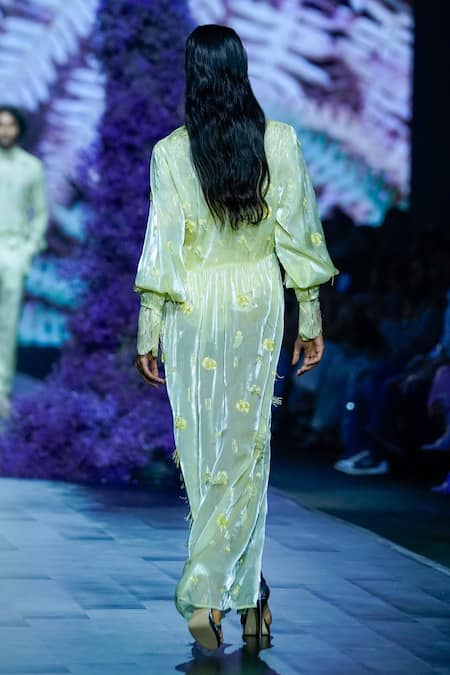 Shop_Nirmooha_Green Satin Solid Halter Neck Bralette _at_Aza_Fashions