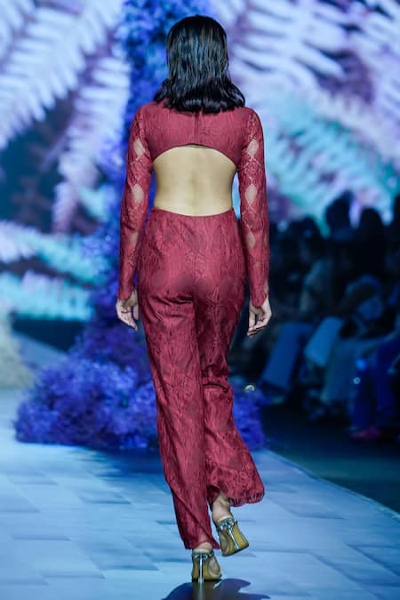 Nirmooha Floral Chantilly Lace High Neck Jumpsuit 