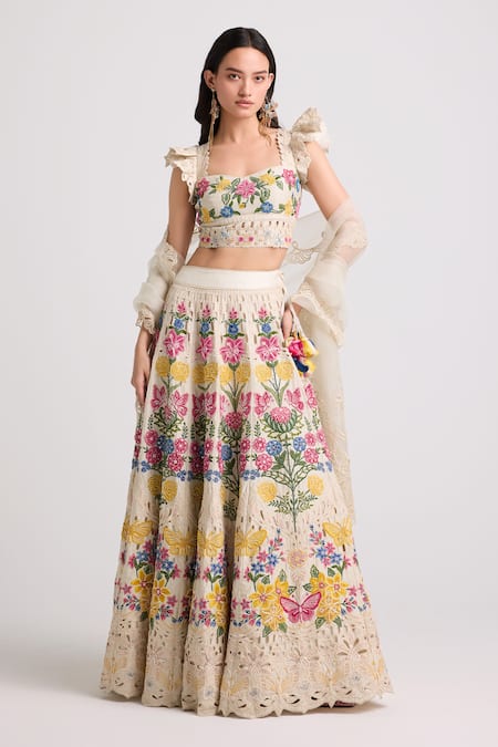 Chandrima Ivory Chanderi, Cotton Beads, Sequins Gardenia Thread Embroidered Bustier Blouse Online at Aza Fashions Chandrima_Ivory Chanderi, Cotton Beads, Sequins Gardenia Thread Embroidered Bustier Blouse _Online_at_Aza_Fashions