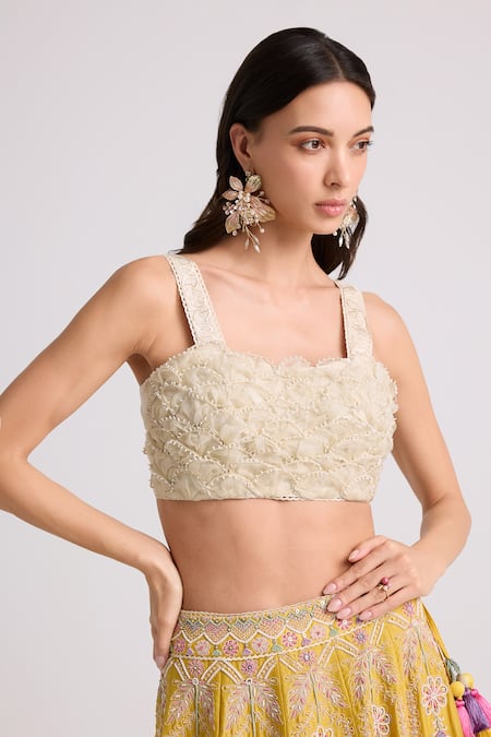 Chandrima Scallop Pearl Beads Embellished Bustier Blouse 