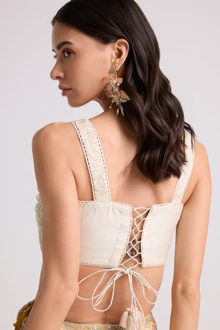 Shop Chandrima Ivory Chanderi, Cotton Pearls Square Scallop Beads Embellished Bustier Blouse at Aza Fashions Shop_Chandrima_Ivory Chanderi, Cotton Pearls Square Scallop Beads Embellished Bustier Blouse _at_Aza_Fashions