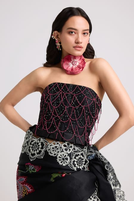 Chandrima Beadwork Tassel Embellished Ruched Corset 