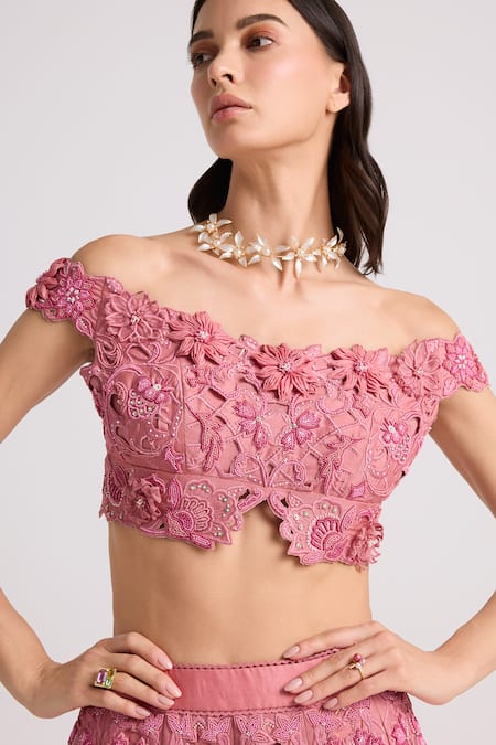 Chandrima 3D Petunia Embellished Off Shoulder Bustier Blouse 