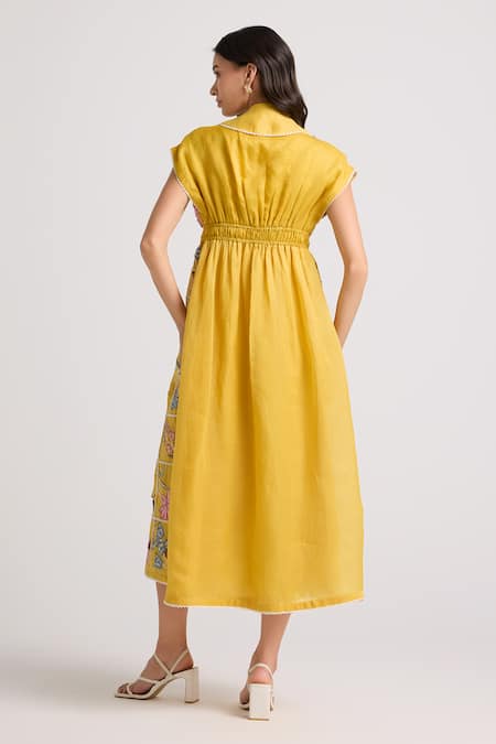 Chandrima Vintage Fleur Window Embroidered Midi Shirt Dress 