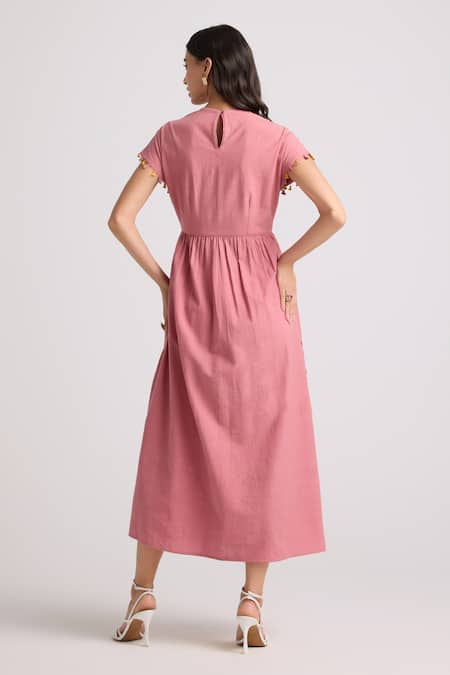 Chandrima Blossom Applique Cutwork Midi Dress 